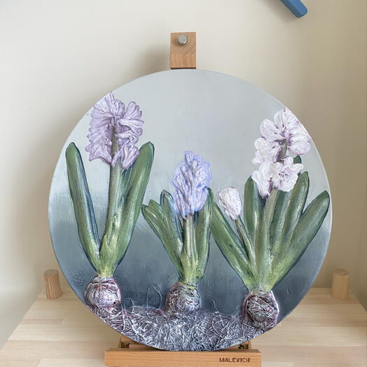 Панно настенное декоративное, Гиацинты, Ботанический барельеф, Гипсовая картина, Цветочное панно