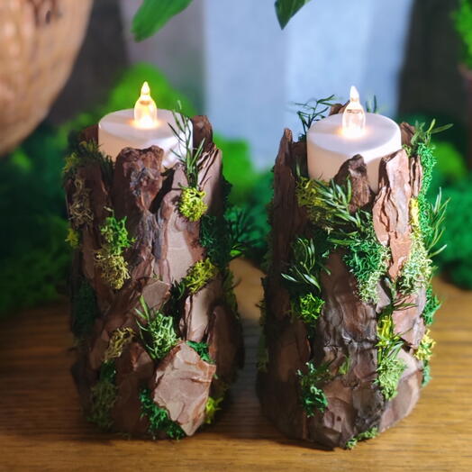 Сет из подсвечников из коры и стабилизированного мха