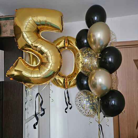 Воздушные шары шарики золотые и черные на 50лет мужчины, женщины-15шаров