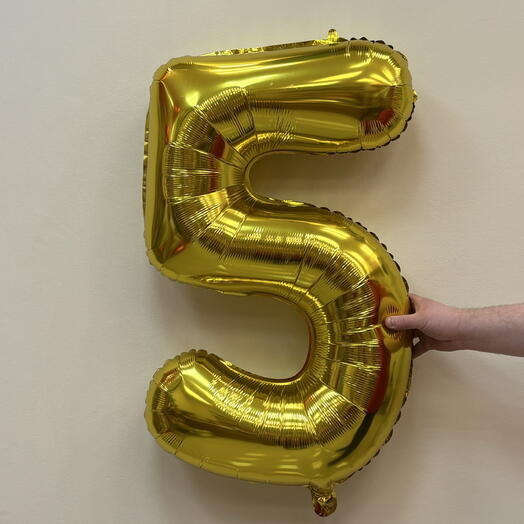 Шар 32 гелевый 81 см. Фольгированный «Цифра 5» золото