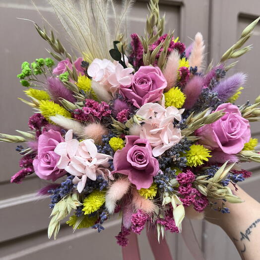 With roses and lavender, will not wither