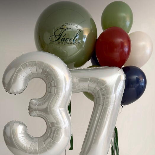 Набор шаров цифра 37, шар гигант с надписью и фонтан 🎉 гелиевые шары на день рождения, доставка