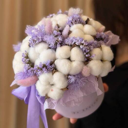 Композиция из хлопка, статицы и лагуруса💜