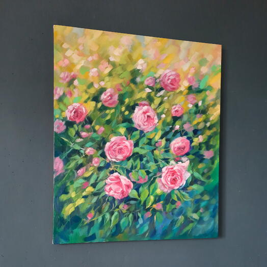 картина маслом "Розовый куст" 50*60 см
