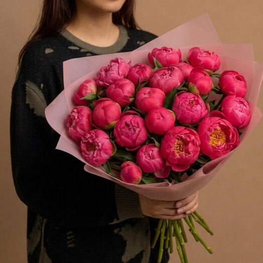 Букет коралловых пионов (19шт)