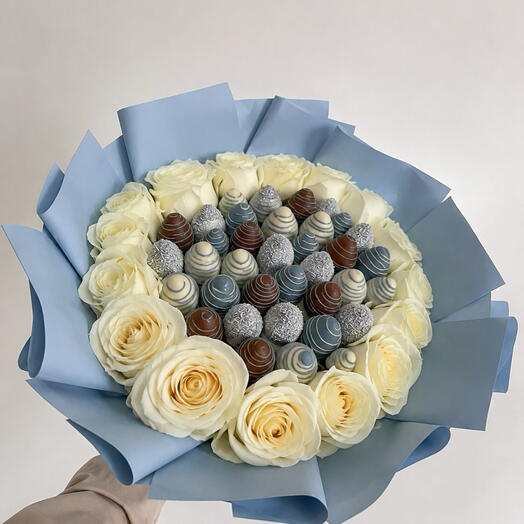 Blue Elegance Rose   Chocolate Strawberry Bouquet