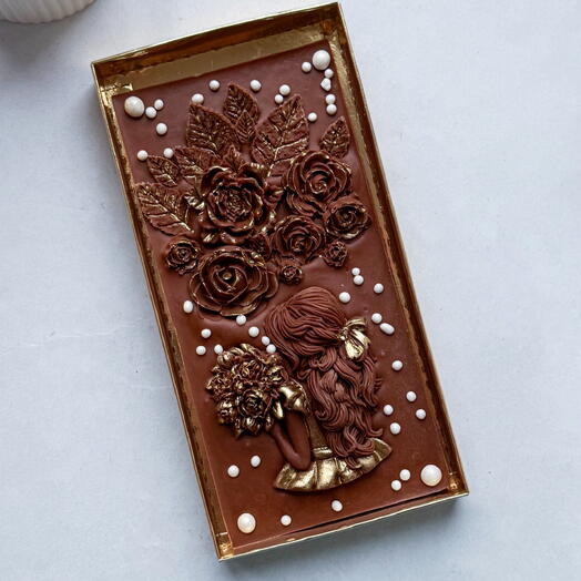 🍫 Фантазийная шоколадная плитка с объёмным декором — подарок для девушки, мамы, жены