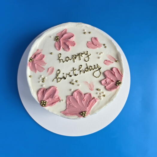 Торт 1,2 кг МАКСИ "Happy Birthday"с цветами на день рождения маме, подруге, сестре, коллеге, женщине, учителю