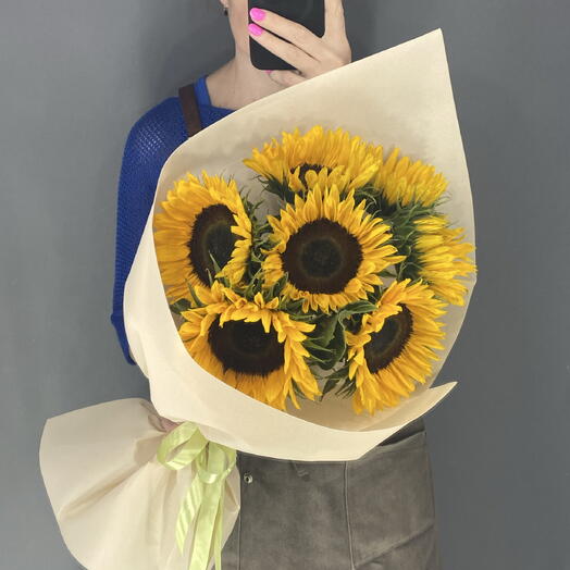 Монобукет солнечный ️🌼💛 яркие подсолнухи 🌻🌻🌻 7 шт