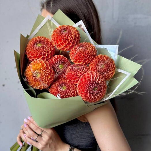 Монобукет из 9 георгинов (orange)