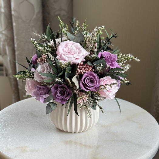 Стабилизированный мини букет из роз «Soft lilac»