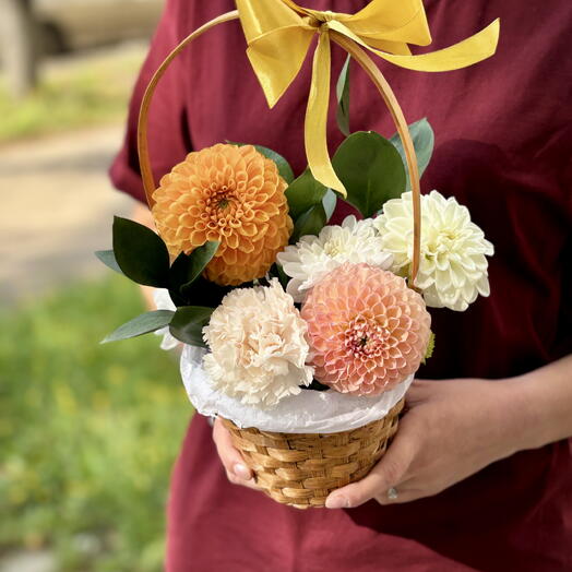 Корзинка «Фермерская осень» — георгины 🧡🧺