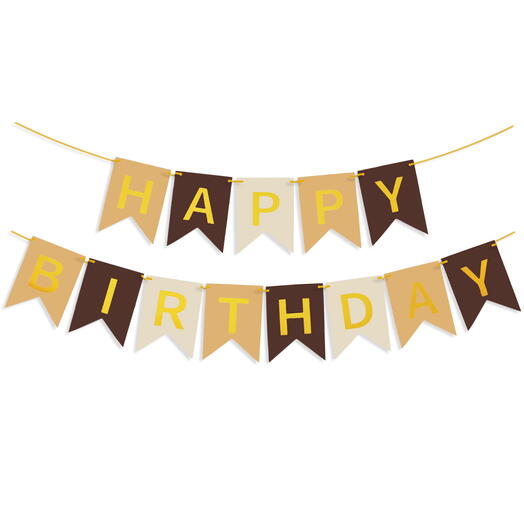 Гирлянда Флажки, Happy Birthday, Бежевый микс/Золото, Металлик, 500 см