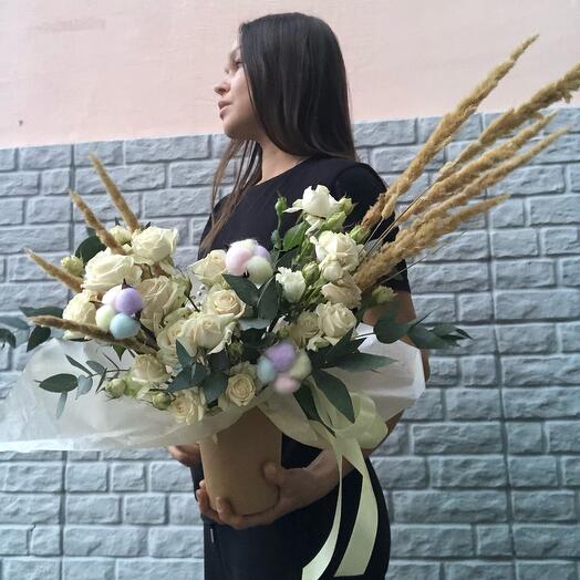 Flores en Caja (rosas y algodón)