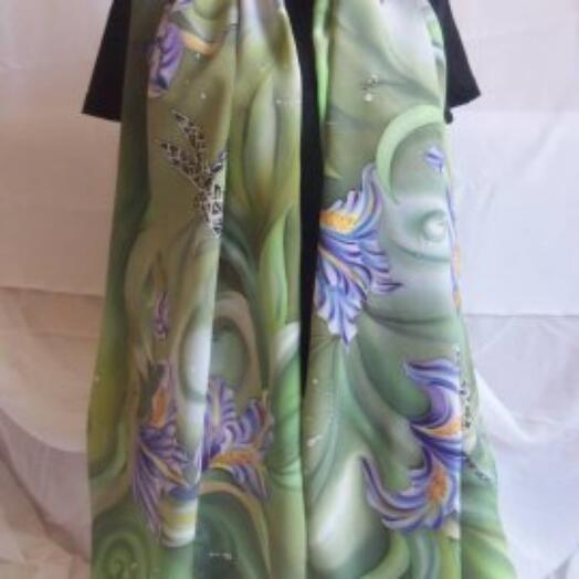 Bufanda batik "Iris y libélulas" (verde)