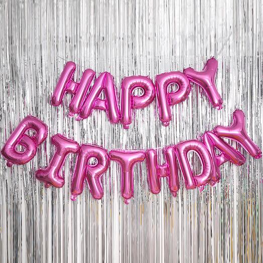 Набор шаров-букв Мини-Надпись Happy Birthday, Гирлянда розовая