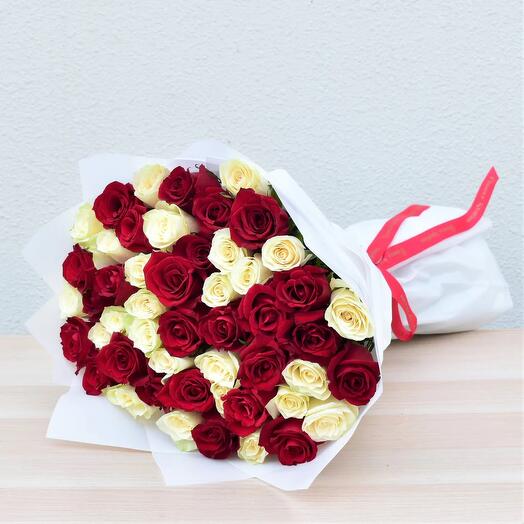 101 White and Red Color Roses Bouquet