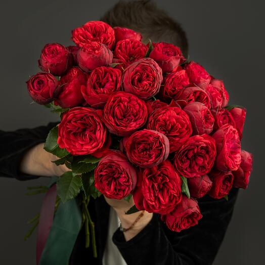 Букет из пионовидных роз под ленту "Red Passion 🌹"