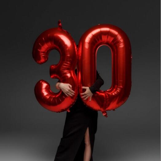 Цифры шары воздушные фольгированный 3 и 0 (102 см)