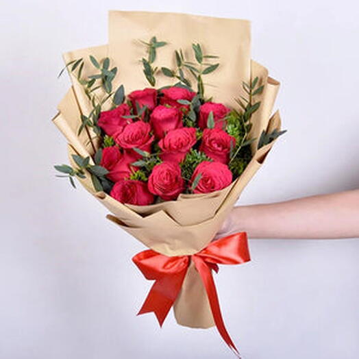 Romantic Dozen Red Roses Bouquet