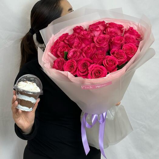 Букет фирменных роз Pink Floyd + сладкий трайфл