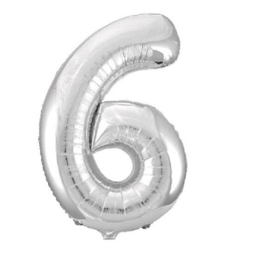 Фольгированный воздушный гелиевый шар цифра 6 серебро 102 см (40 дюймов) для украшения праздника и дня рождения
