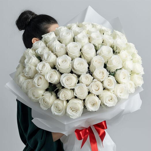 59 Premium White Roses Bouquet