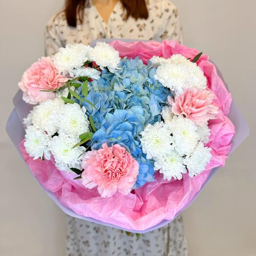 Designer bouquet with blue hydrangea 234