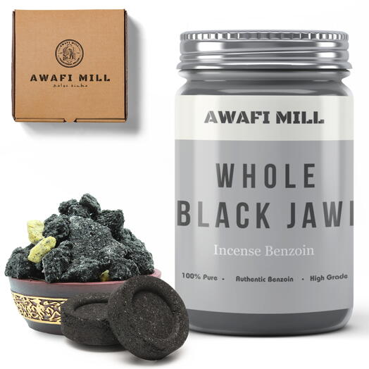 AWAFI MILL Black Jawi Incense | Charcoal Tablet - Bottle of 50 Gram with 10 Charcoal Piece