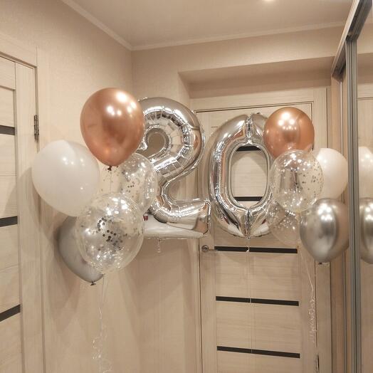 Композиция из 12 гелиевых шаров "20 лет"