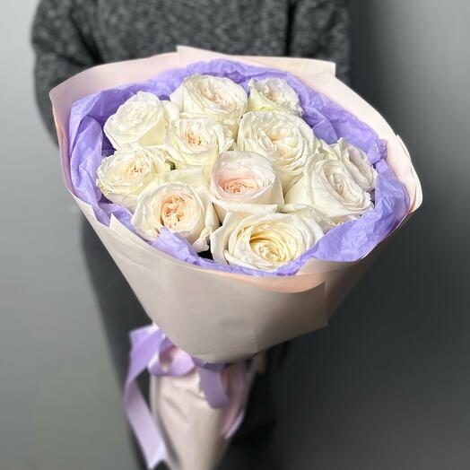 Ароматный моно букет 32 из 11 пионовидных роз white o hara