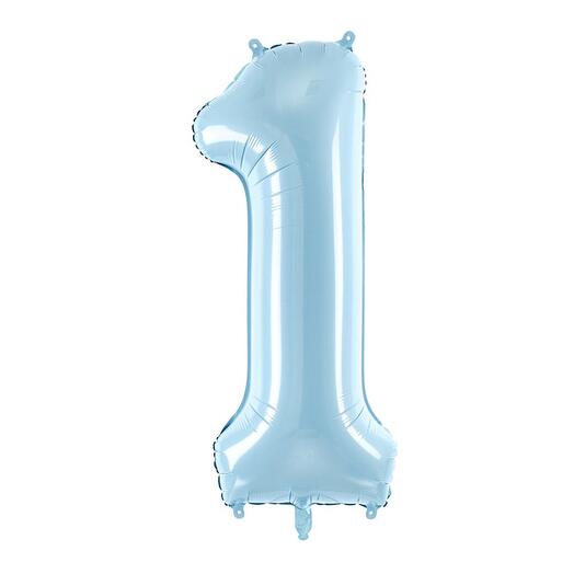 jasnoniebieski foliowy balon w kształcie cyfry 1