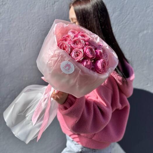 Pink bush peony roses Silva Pink, 5 pieces in the design