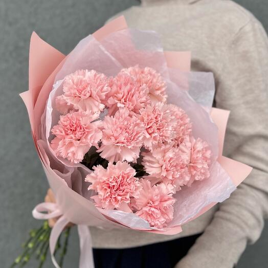 Monobucket of 11 pink carnations
