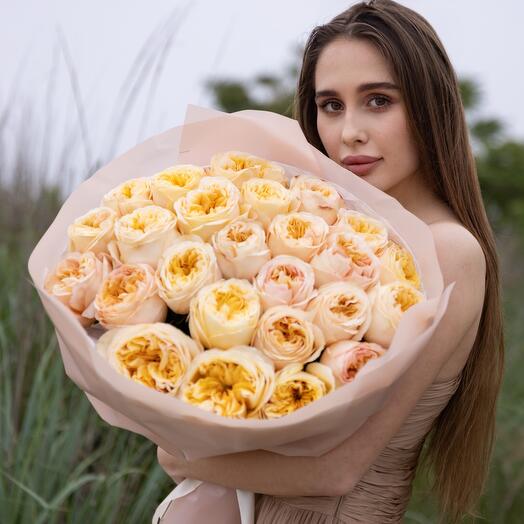 Cream Expression Garden roses bouquet (25 stems)