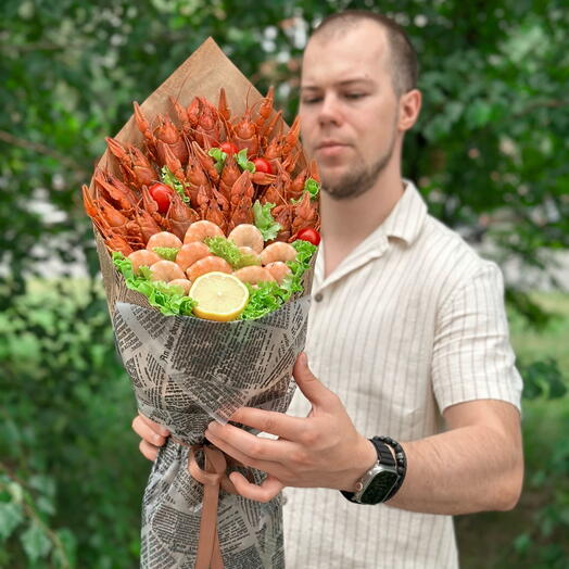 Букет из раков и креветок, мужской букет, съедобный букет, вкусный букет N4/10
