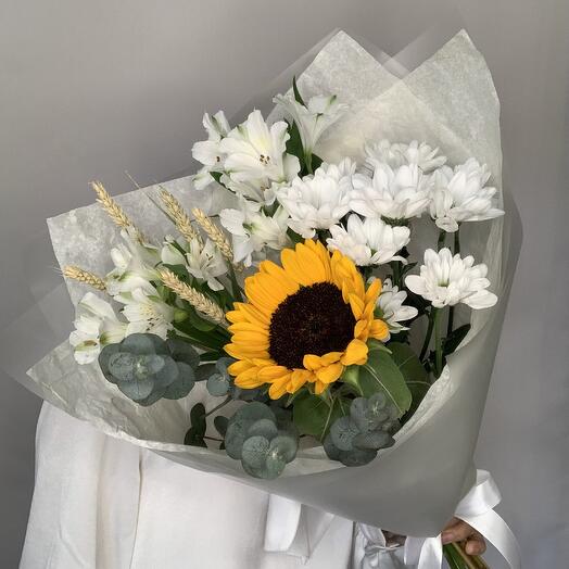 Букет с подсолнухом и колосками 🌻