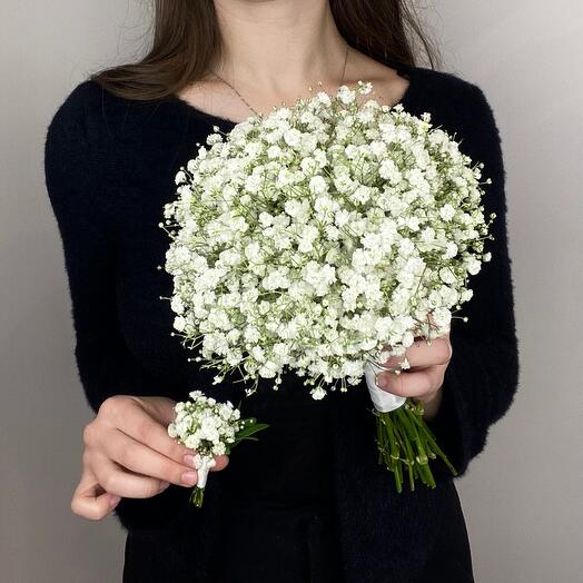 Букет невесты из гипсофилы с бутоньеркой💓