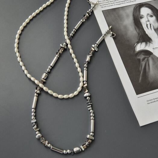 Колье из гематита и жемчуга майорка