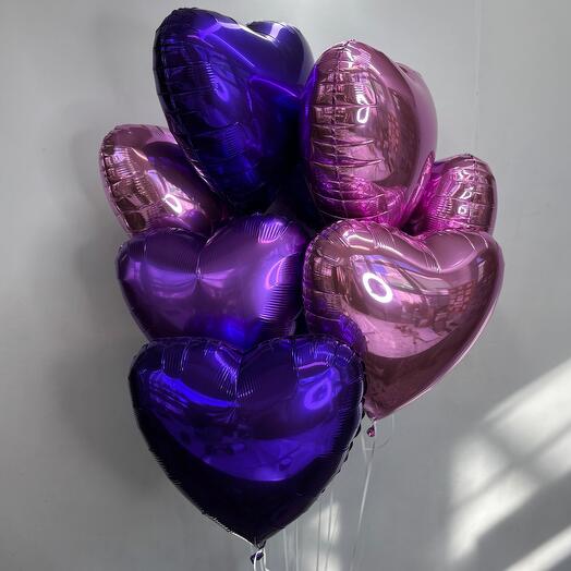«Love» воздушные шары фольгированные в виде сердца 9 шт