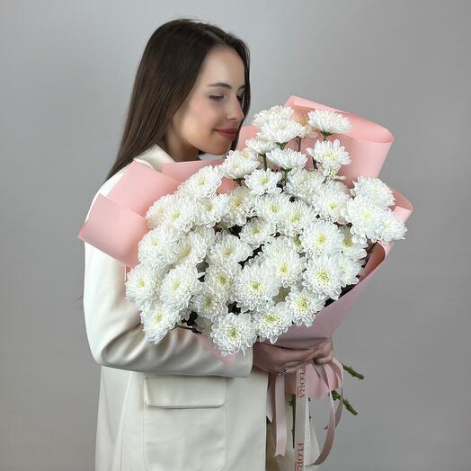 Красивый букет: белая кустовая хризантема 9 шт