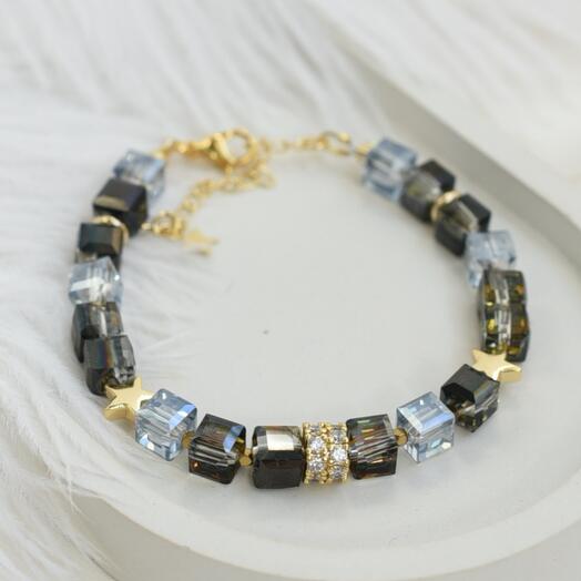 Браслет с александритом голубым и черными кристаллами 18-23см