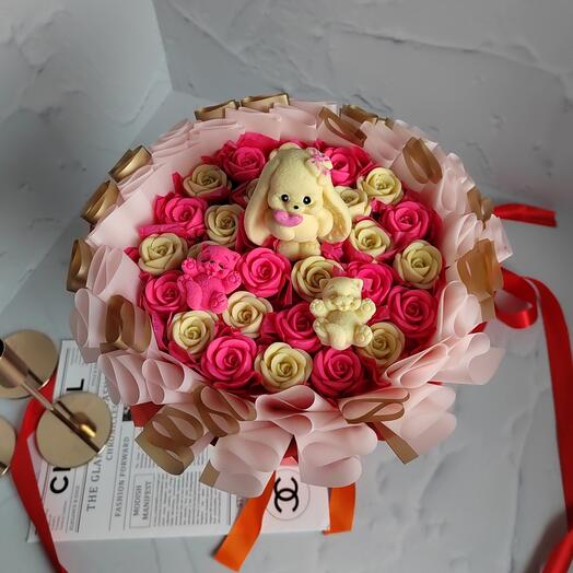 Шоколадный букет с зайкой. Сладкий букет. Подарок на день рождения, маме, коллеге, врачу, сестре, тете, подруге
