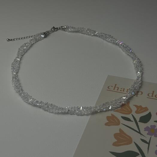 Чокер из прозрачного ювелирного стекла, родий