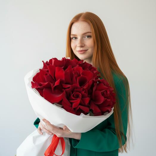 Красная французская роза 9 шт