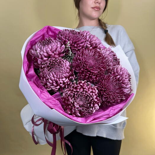 Букет 9 хризантем бигуди