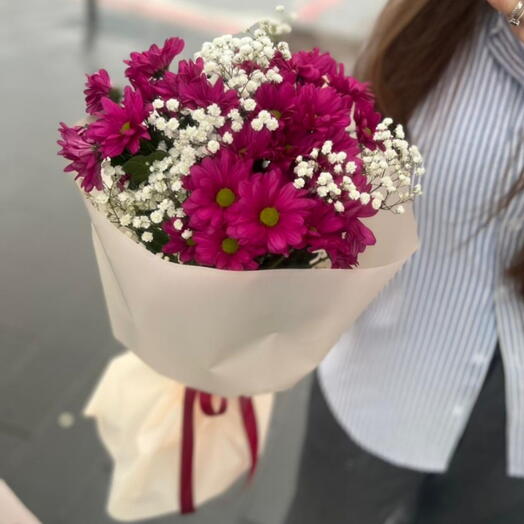 Ромашки для нее💗Букет с хризантемой и белой гипсофилой 🌸Хризантема Гипсофила Гипсофилы