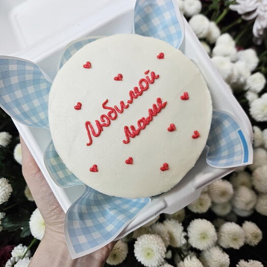 Бенто-торт Любимой Маме с сердечками, клубничная начинка