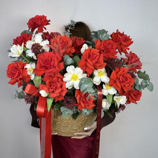 Premium Корзина с розами Огонь и лед