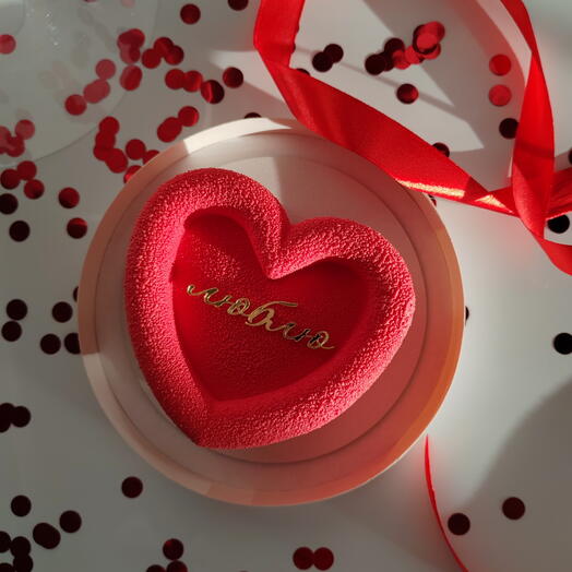 Бенто муссовый торт Сердце с топпером Люблю, велюр